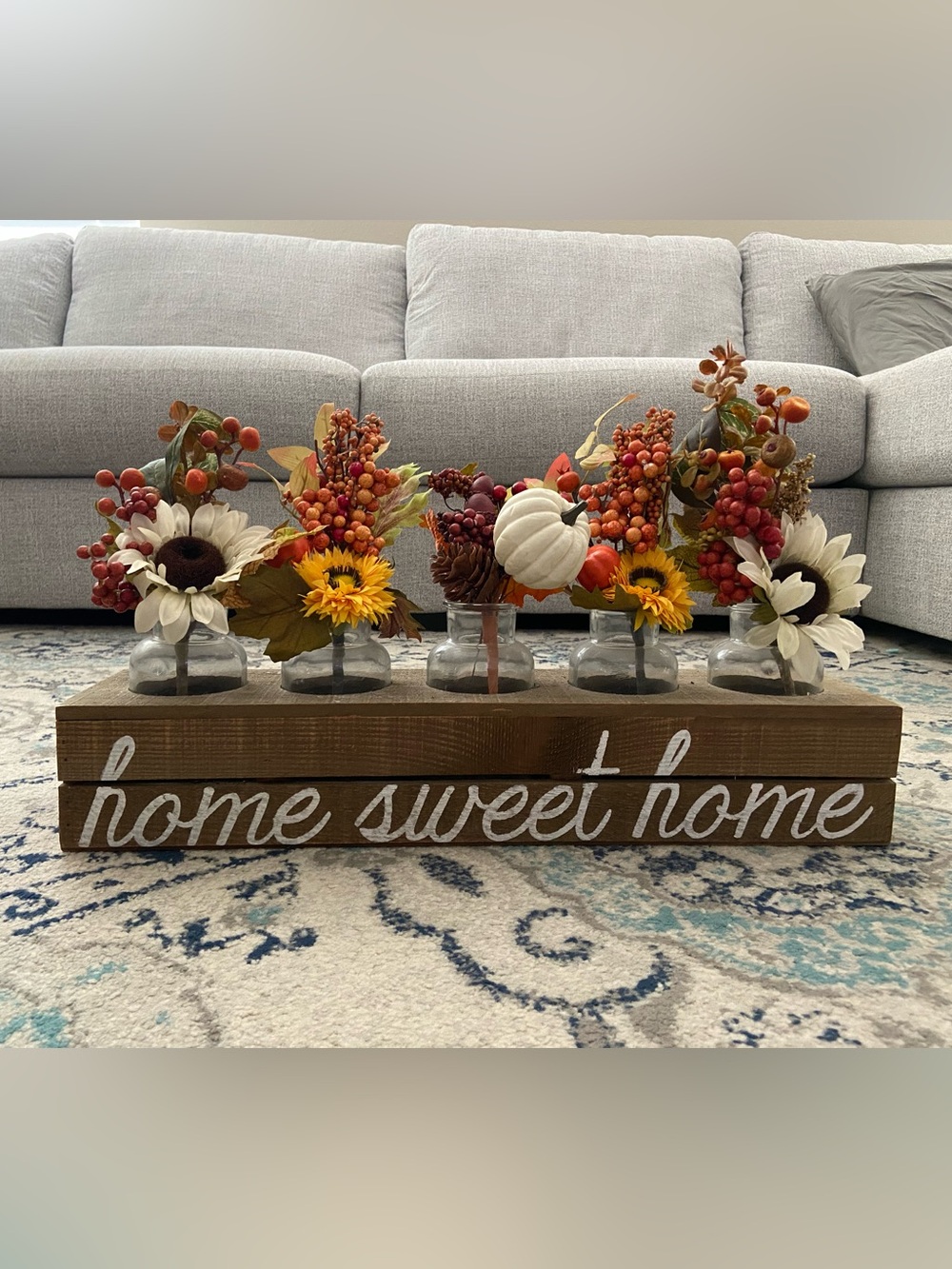 Home Sweet Home Wooden Floral Centerpiece with Orange and Yellow Accents